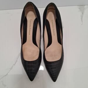 Carolinna Espinosa Suede and Crocodile Embossed Ladies Pumps Black-Size 10M